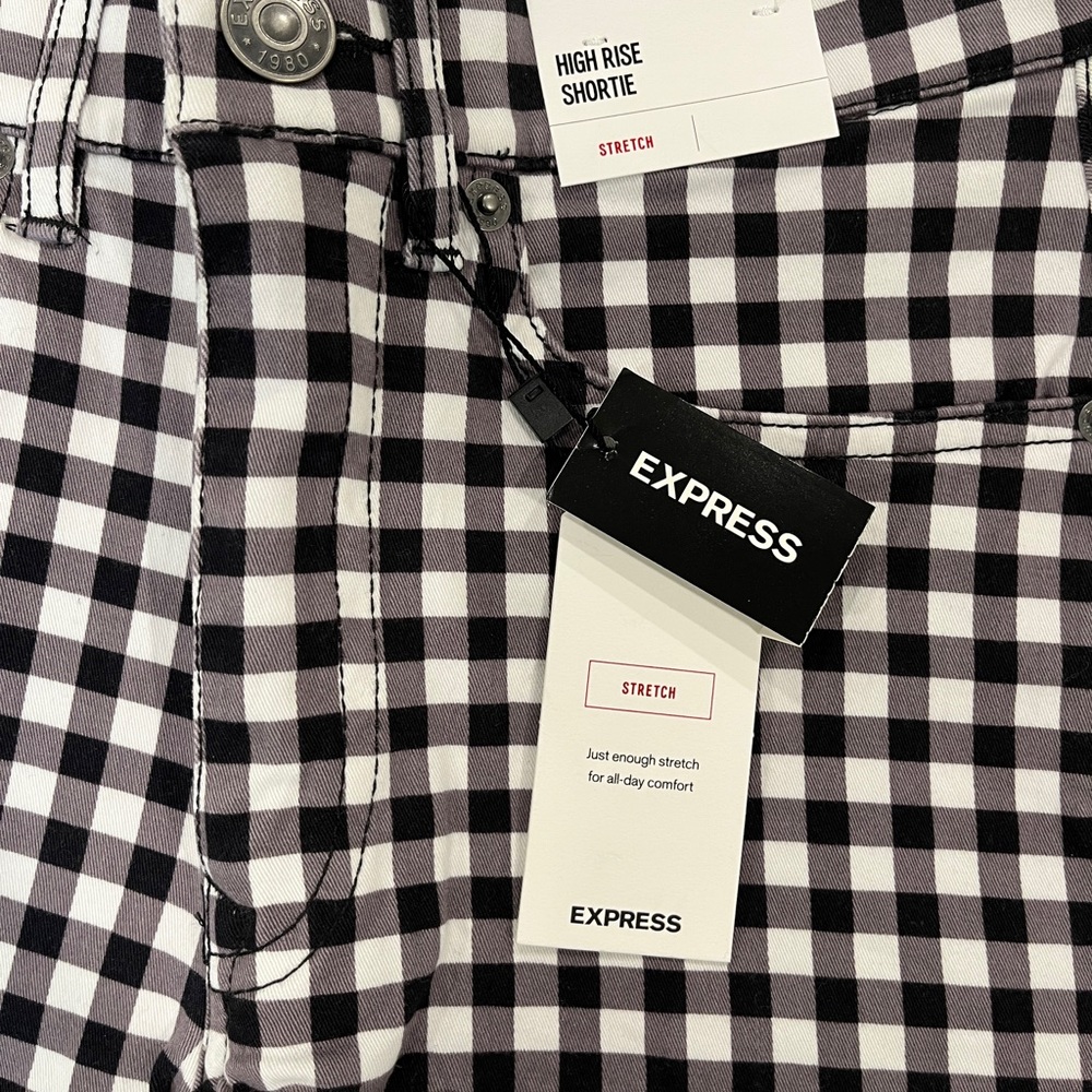 Express Black and White Gingham High Rise Shorts